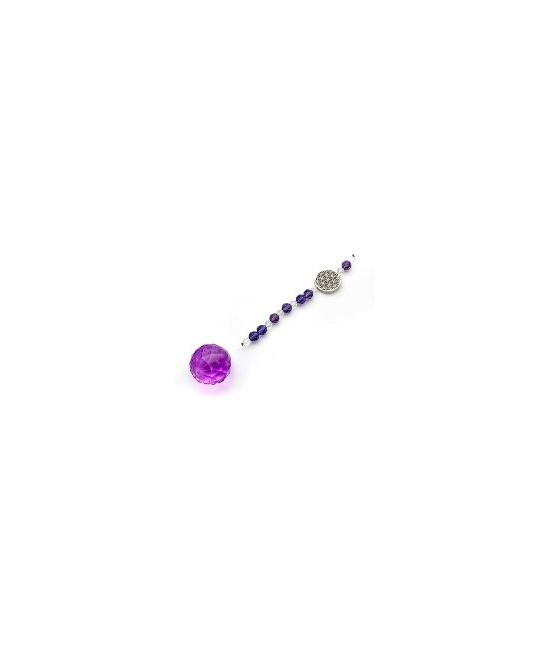 Bola de feng-shui, color lila de 30 mm. de diámetro con abalorios de cristal y símbolo de la flor de la vida metálico.