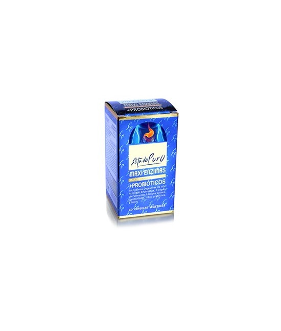 MAXI ENZIMAS + PROBIÓTICOS
Complemento alimenticio a base de 18 Enzimas Digestivas de alta Actividad Enzimática, 8 cepas de Fe