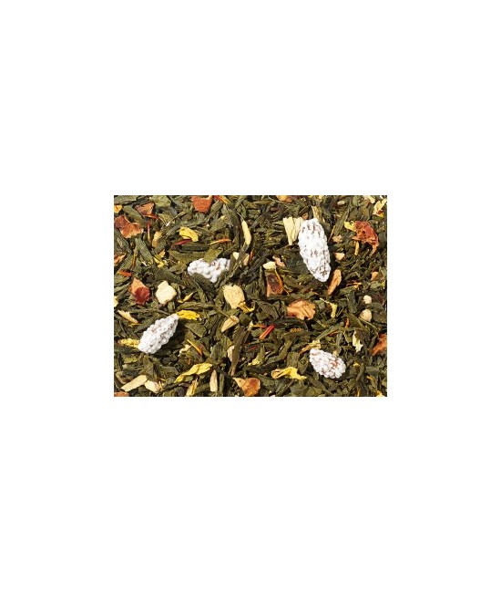 tè verde (70%)*, pedacitos de jengibre*, almendras azucaradas (almendras*, azúcar*), trozos de manzana*, aroma natural, caléndu