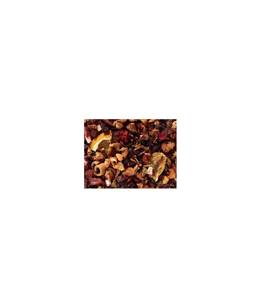 trozos de manzana, flor de hibisco, saúcos, cáscara de escaramujo, muérdagos, barras de canela, aroma (apio), rodajas de naranj