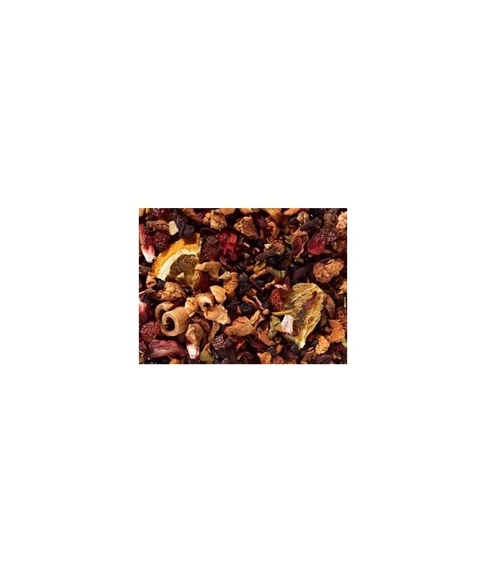 trozos de manzana, flor de hibisco, saúcos, cáscara de escaramujo, muérdagos, barras de canela, aroma (apio), rodajas de naranj