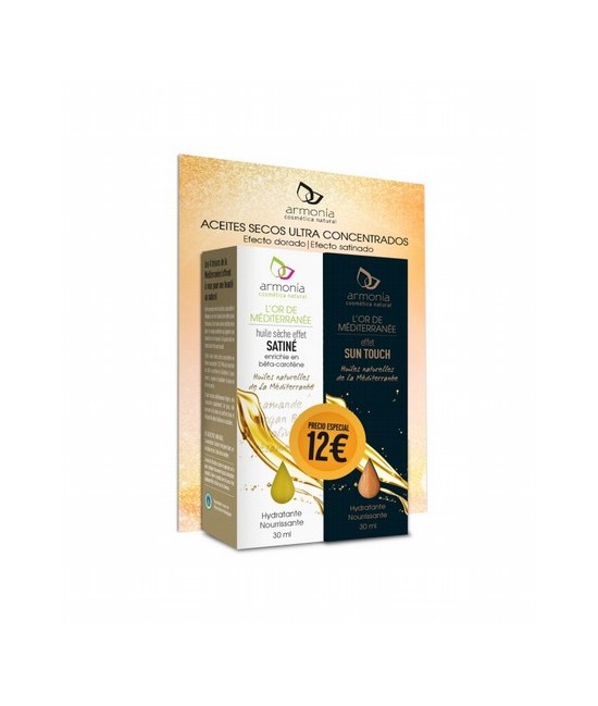 Aceite seco del Mediterráneo, efecto "Sun Touch":
Aceite seco de rápida absorción con diminutas partículas doradas que aportan