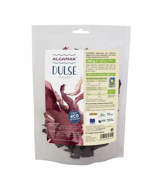 DULSE  con certificación ecológica 
(Palmaria)
PREPARACIÓN
Cruda: Trocear y poner en remojo 2 min, limpiar si hay restos de