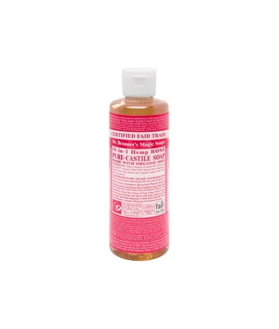 El Jabón Líquido de Castilla del Dr. Bronners de Rosas, con sus maravillosamente mezclados aceites esenciales, da una impresió