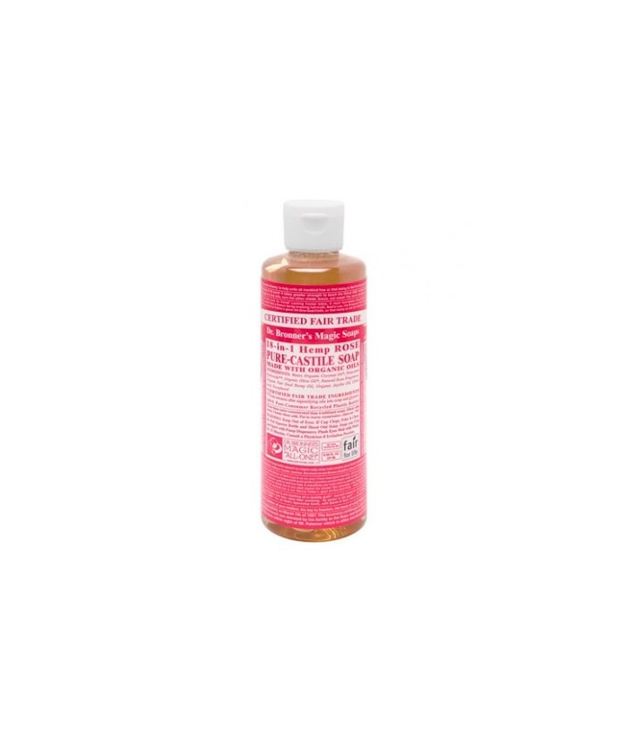 El Jabón Líquido de Castilla del Dr. Bronners de Rosas, con sus maravillosamente mezclados aceites esenciales, da una impresió