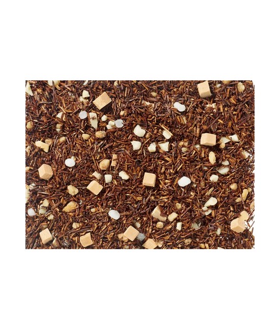 té Rooibos, trozos de caramelo crema (leche desnatada condensada dulce, azúcar, jarabe de glucosa, grasa de manteca, humectante