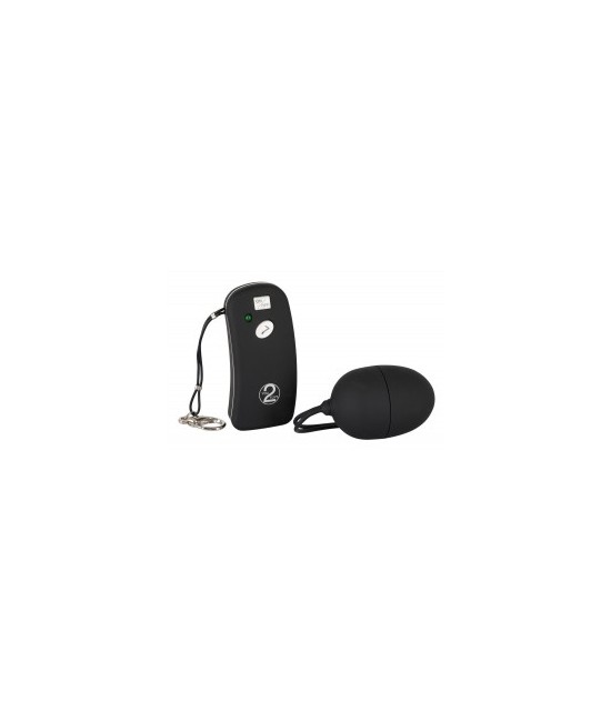 Negro, huevo vibro a prueba de agua (5 cm de longitud, Ø 3,7 cm) con mando a distancia inalámbrico. 7 niveles de vibración. Mat
