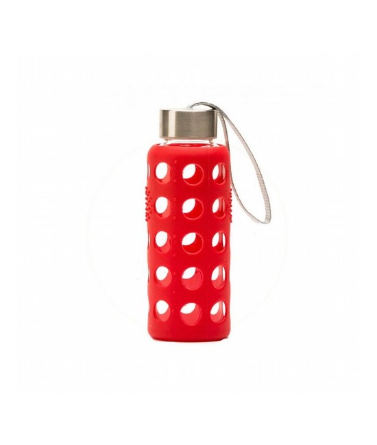 VR.BOTELLA VIDRIO SILICONA ROJA 300 ML.