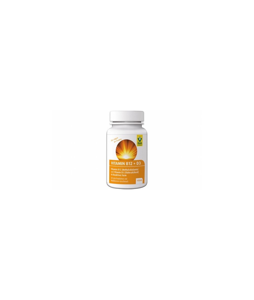 Vitamin B12 + D3 (Comprimidos para chupar)
Con sabor a fruta del bosque

Suplementos dietéticos veganos
Vitamina B12 (metil