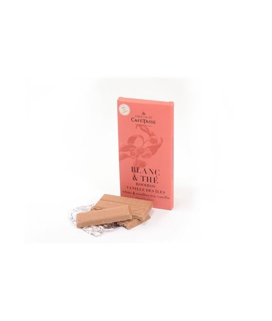 azúcar, manteca de cacao, leche entera en polvo, polvo de vainilla natural (2,92%), polvo de té rooibos (1,75%), té Rooibos, em