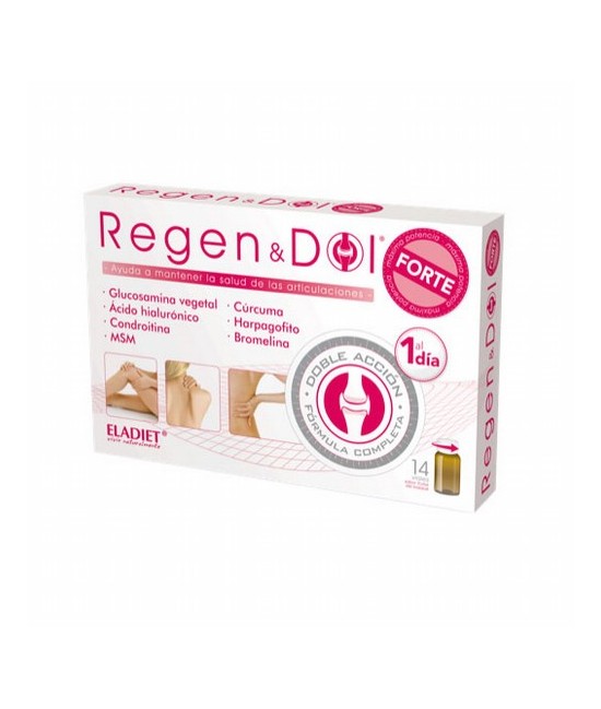 Regen&Dol Forte
Complemento alimenticio a base de glucosamina vegetal, condroitina, MSM, ácido hialurónico, cúrcuma, harpagofi