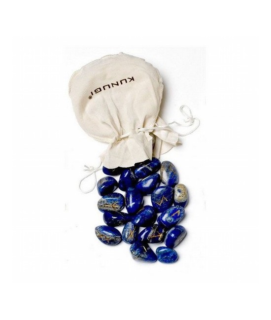 Runas Lapislazuli Rodadas. 24 piezas.
Bolsa de tela.