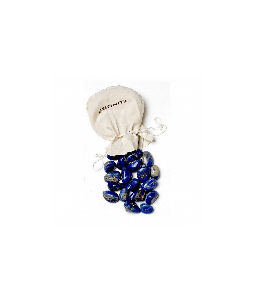 Runas Lapislazuli Rodadas. 24 piezas.
Bolsa de tela.