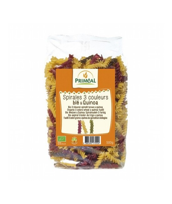 Deliciosos espirales tricolor a base de trigo y quinoa. Ideales para un sabroso plato colorido caliente o una ensalada fresca.