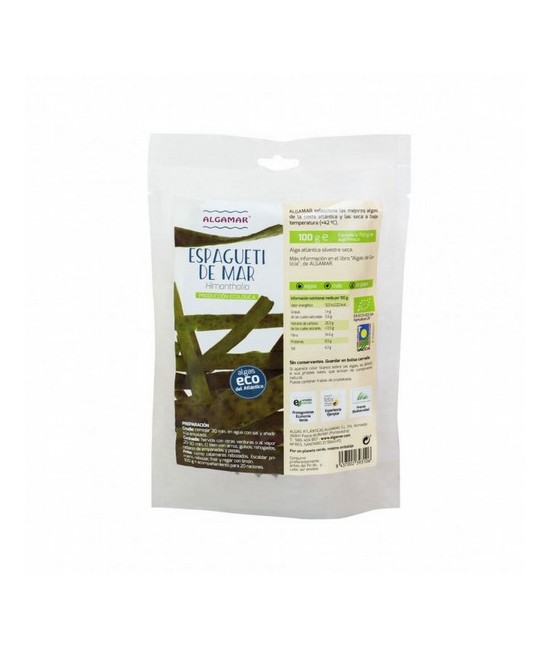 ALGA ESPAGUETI BIO 100 G ALGAMAR
(Himanthalia)
*con certificación ecológica 
Sus formas alargadas y estrechas dan el nombre 