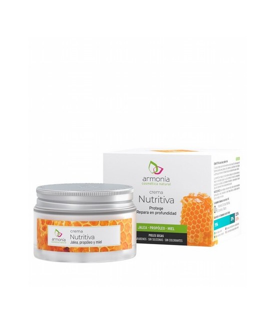 Crema Nutritiva a base de jalea, propóleo y miel. El propóleo protege la piel de factores externos y de los rayos UV, la miel a
