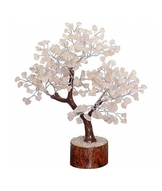 Árbol compuesto de 160 piedrecitas chip en  cuarzo rosa.

Base de madera.

Para la cultura asiática simboliza la vida, la p