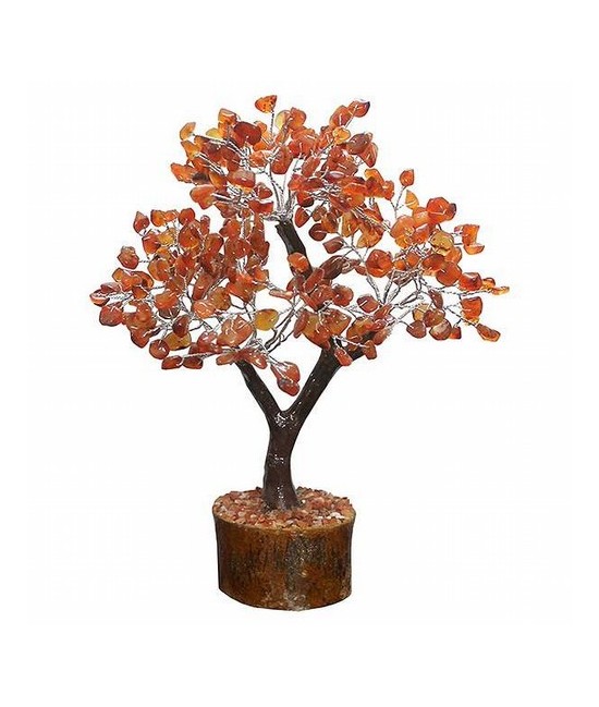 Árbol compuesto de 300 piedrecitas chip en  carneola.

Base de madera.

Para la cultura asiática simboliza la vida, la pros