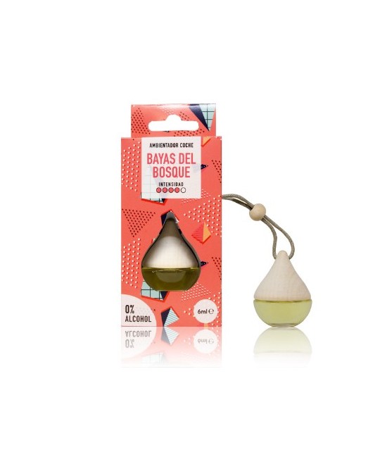 El ambientador coche Drop Bayas del Bosque perfuma coches, armarios y taquillas con un aroma frutal y herbal con una intensidad