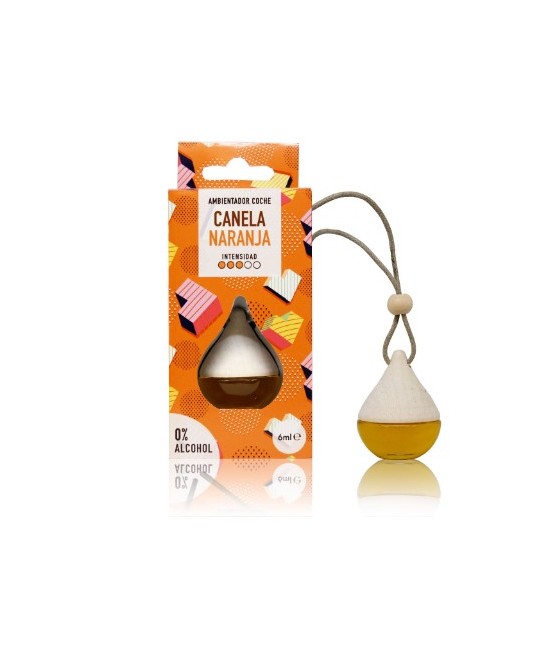 El ambientador coche Drop Canela-Naranja perfuma coches, armarios y taquillas con un aroma espaciado y cítrico con una intensid