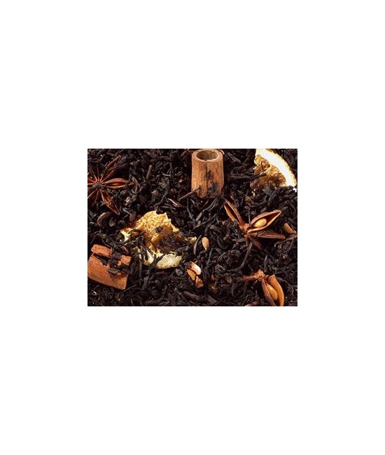 CANELA NARANJA
Té negro (72%), anis estrella, plaquitas de chocolate (ázucar, grano de cacao molido con manteca de cacao, polv