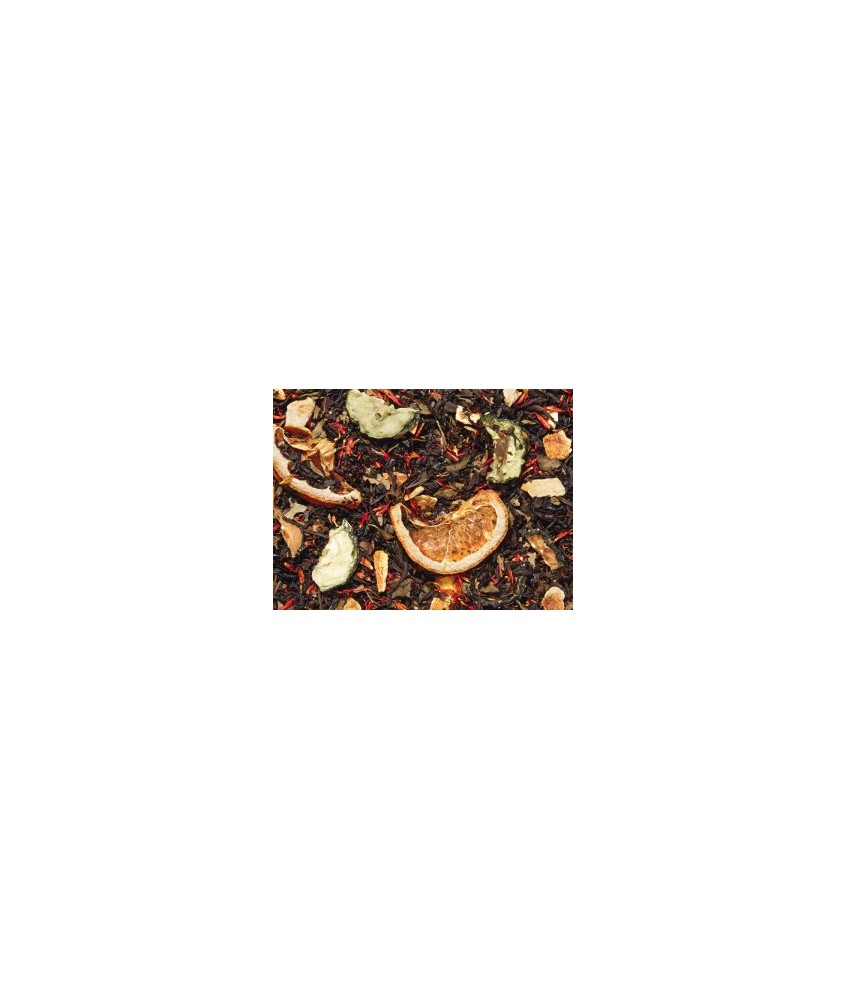 Té negro (62%), rodajas de pepino, cáscara de naranja, rodajas de naranja, hojas de mora dulce, aroma, pedacitos de pepino liof