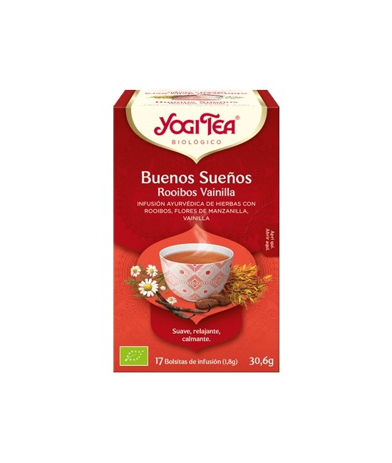 Rooibos*, flores de manzanilla*, cáscara de cacao*, regaliz*, extracto de vainilla*, canela*, cardamomo*, extracto de melisa*, 