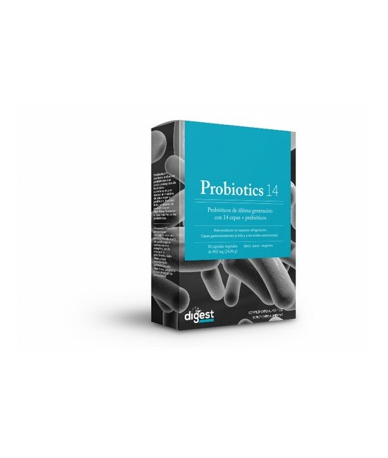 Por 1 cápsula:
Probióticos 14 cepas: (Lactobacillus acidophillus 4,0x109 ufc/g, Lactobacillus brevis 2,5x109 ufc/g, Lactobacil
