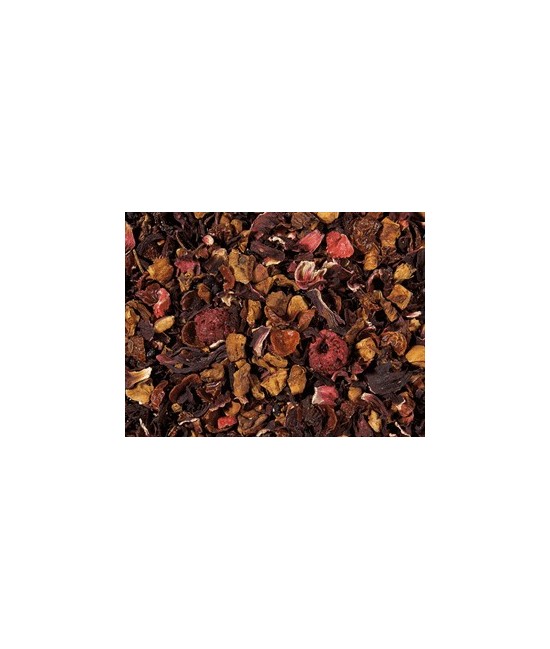 flor de hibisco, trozos de manzana, saúcos, cáscara de escaramujo, aroma, frambuesa entera liofilizada, trocitos de fresa liofi
