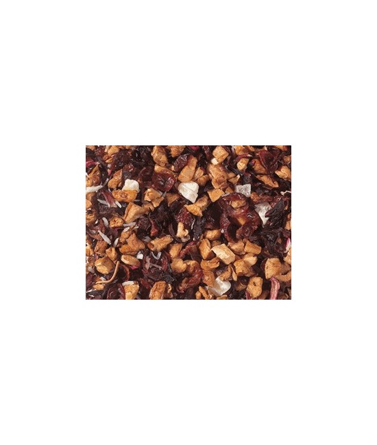 trozos de manzana, flor de hibisco, cáscara de escaramujo, cubitos de piña (piña, azúcar), rayadura de coco, aroma.
Importante