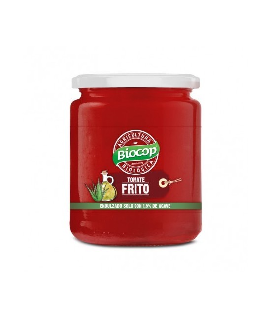 Tomate frito al estilo artesano. Elaborado con cebolla, ajo y aceite de oliva. Se ha endulzado con un toque de ágave, sólo un 1