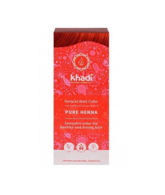 Henna natural Khadi, polvo puro de Lawsonia inermis, que proporciona un color rojizo al cabello.

Color natural para un pelo 
