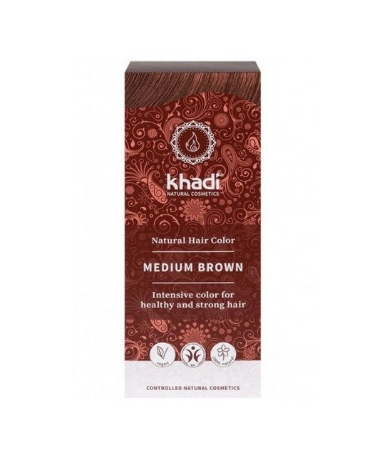 Tinte natural Khadi que proporciona un tono castaño medio natural al cabello.

Formulaciones ayurvedas de larga permanencia p