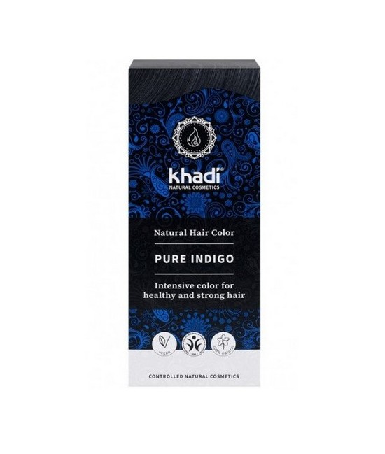 Índigo 100% natural Khadi, polvo puro de Indigofera Tinctoria , que proporciona un radiante color negro al cabello.

Color na