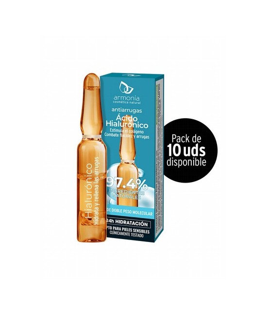 Tratamiento antiarrugas de ácido hialurónico con un 97,4% de ingredientes naturales. Formulado a partir de dos ácidos hialuróni