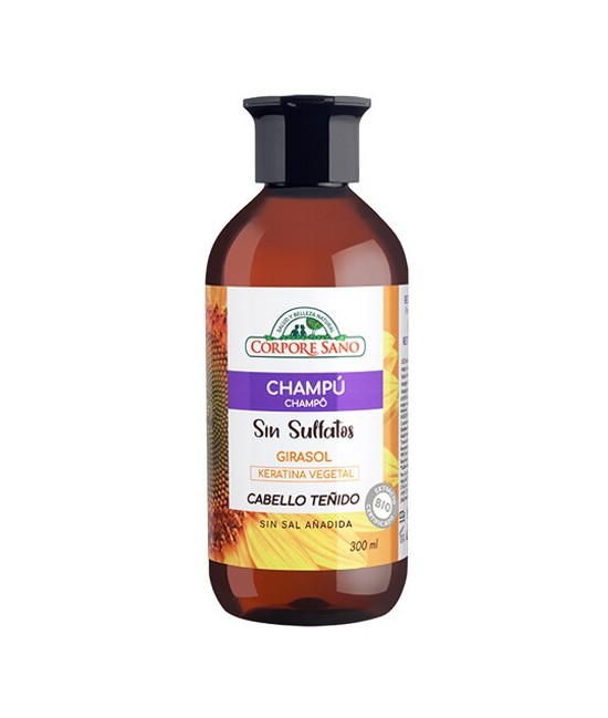 La fórmula del Champú Sin Sulfatos con extractos de Girasol, Trigo y Soja, y Keratina vegetal protege el cabello natural o teñi