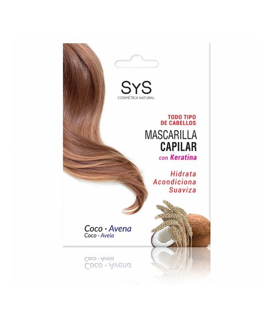 La Mascarilla de Coco y Avena SYS está enriquecida con Keratina y Vitamina E. Protege el cabello de las agresiones externas, re