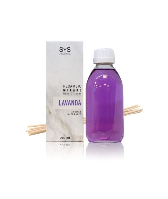 El Recambio Ambientador Mikado de Lavanda SYS destaca por sus notas agrestes, enriquecida con expansivos matices aromáticos fre