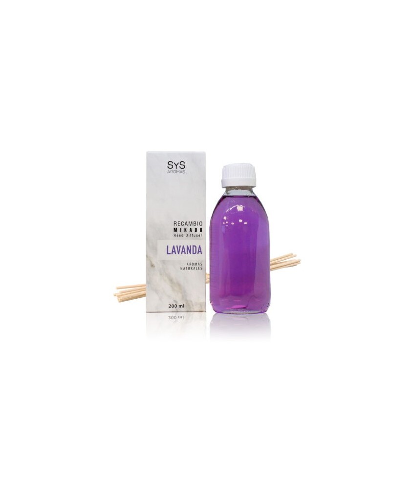 El Recambio Ambientador Mikado de Lavanda SYS destaca por sus notas agrestes, enriquecida con expansivos matices aromáticos fre