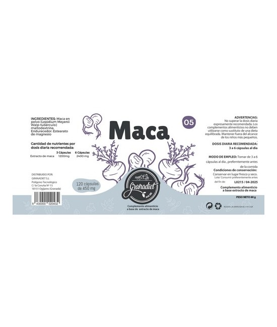 GR.MACA 120 CAPS. 450 Mg.