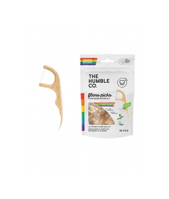 acerca de
floss picks made entirely from plastics? old school. try the humble floss picks that use corn-starch as its main bas