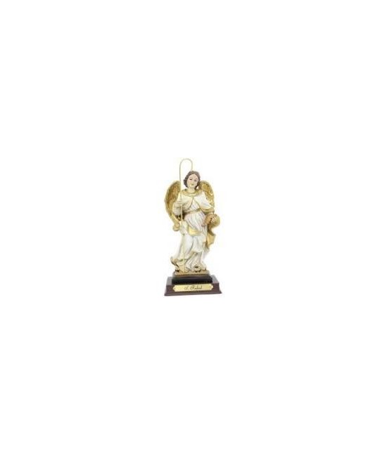 FIGURA ARCANGEL RAFAEL TUNICA BLANCA RESINA 15 CM.