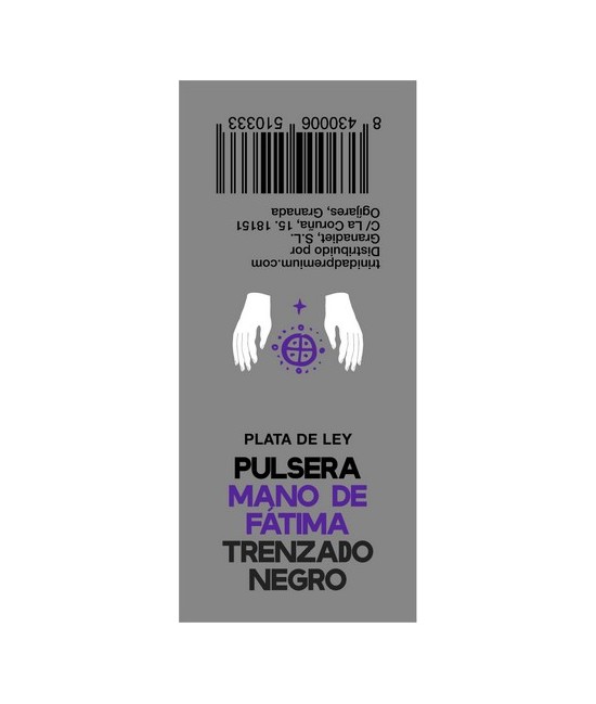 TRI.PULSERA MANO FATIMA PLATA TRENZADO NEGRO