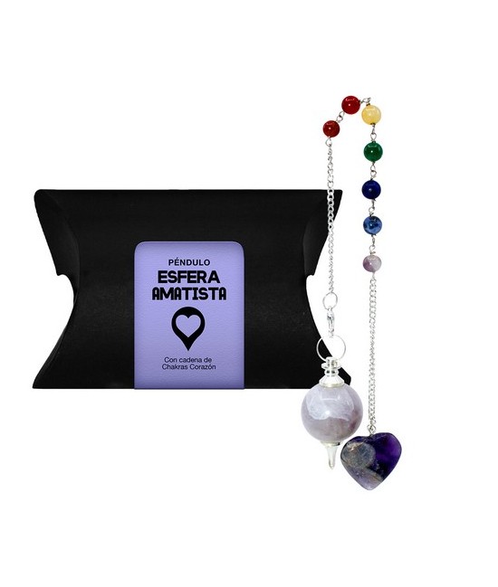 Péndulo esfera de amatista & Corazón 7 Chakras 4cm
 Origen: Brasil
