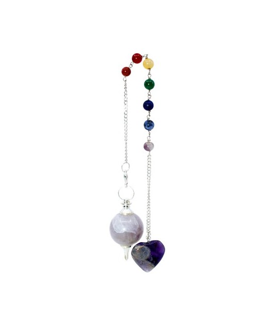 TRI.PENDULO ESFERA AMATISTA CADENA CHAKRAS CORAZON