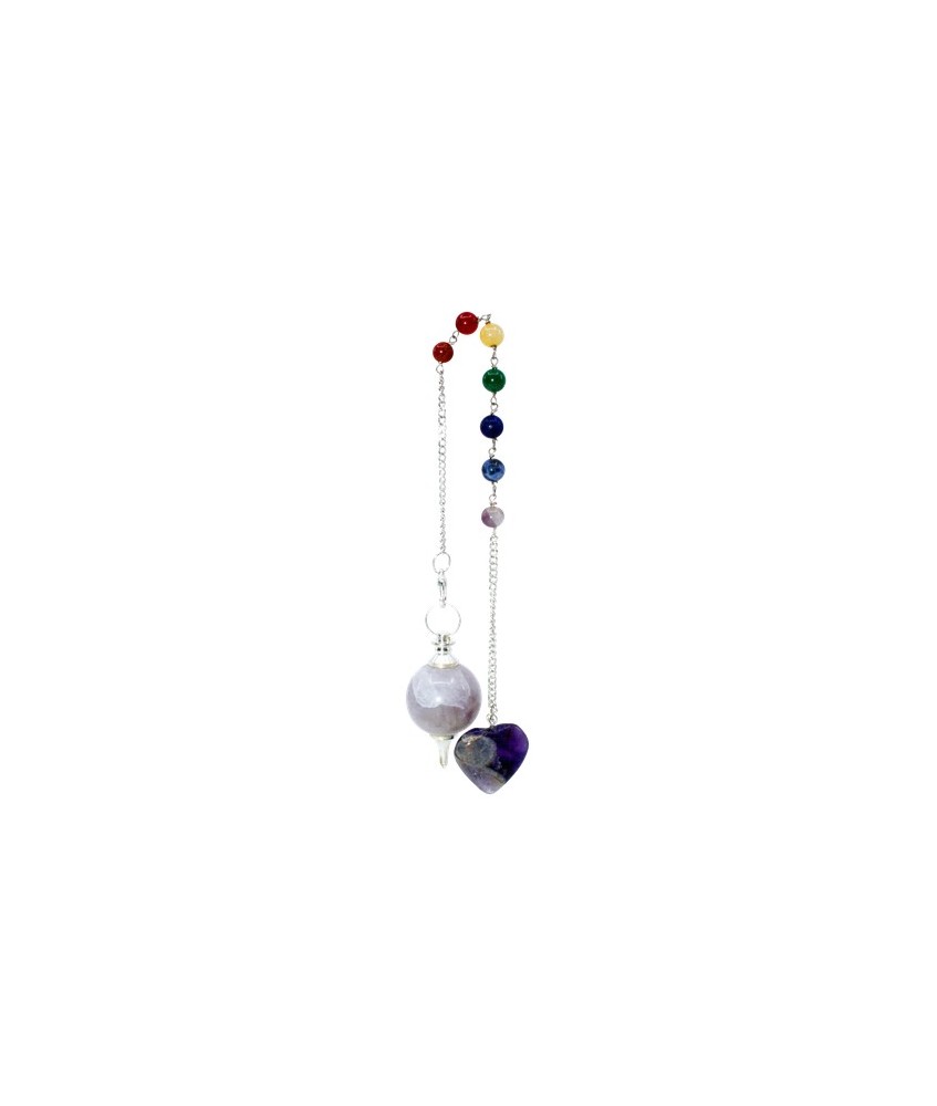 TRI.PENDULO ESFERA AMATISTA CADENA CHAKRAS CORAZON