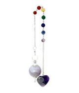 TRI.PENDULO ESFERA AMATISTA CADENA CHAKRAS CORAZON