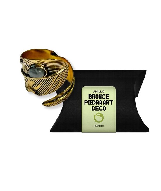 TRI.ANILLO AJUSTABLE BRONCE PIEDRA ART DECO