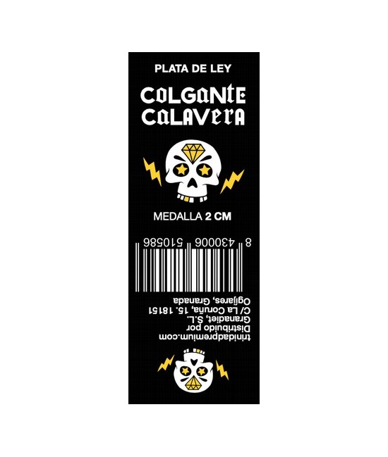 TRI.MEDALLA CALAVERA ESTRELLAS PLATA 2 CM.