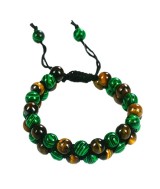 TRI.PULSERA DOBLE MALAQUITA OJO TIGRE BOLA 8 MM.